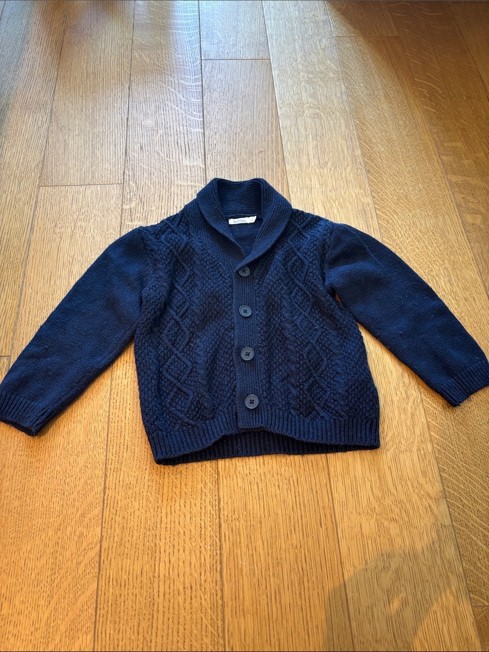 Kids Navy Shawl Collar Button Cardigan